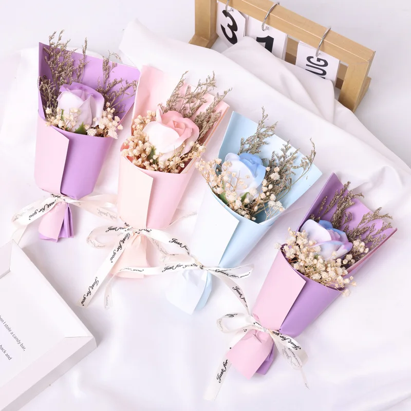 Mini Flower Bouquets Carnations Roses Soap Flowers Artificial Flower Accompaniment Gift Holiday Gift Box Accessories