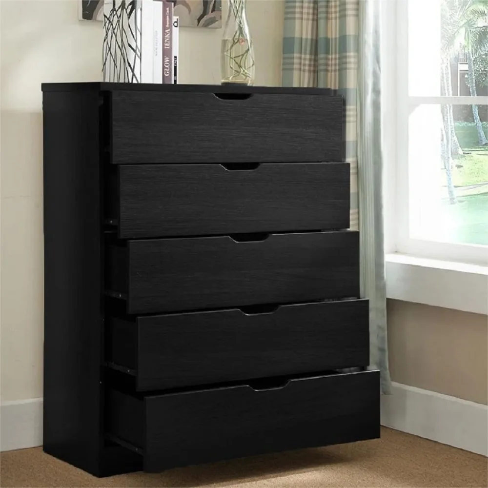

Wood Tall Black Dresser with 5 Drawer for Bedroom,Storage Cabinet Chest of Drawers,Adult