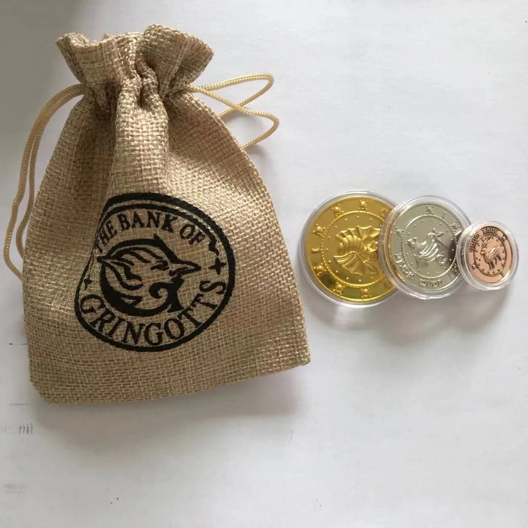 4PCS/set Gringotts Bank Coins Magical Academy Harries Commemorative Coin Toys for Children Creative Drawstring Pocket Gift