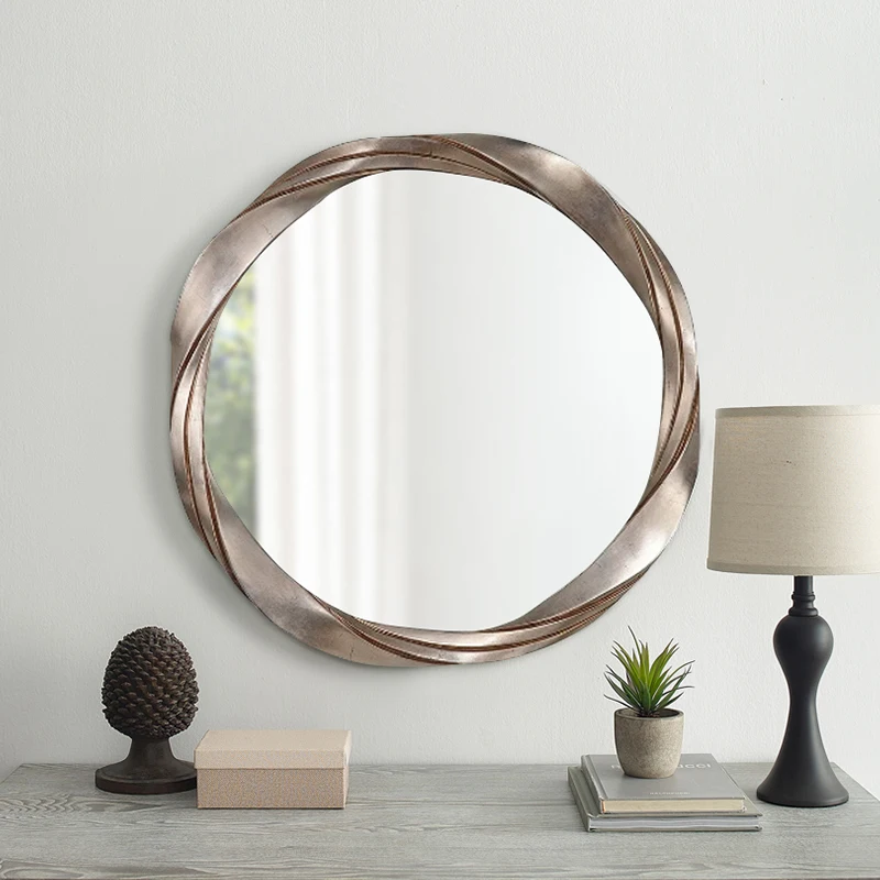 

Internet celebrity light luxury entrance decorative mirror Nordic simple senior round bathroom mirror wooden frame pattern