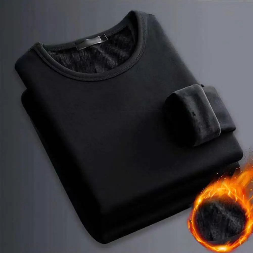 Hot Sales！！ Thermal Underwear O-Neck Stretchy Autumn Fleece Lining Bottoming Thermal Underwear Elastic Men Top for Outdoor