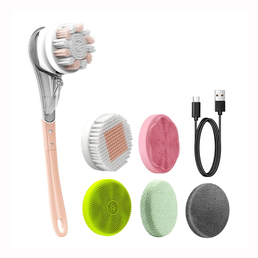 

FUTUKNIGHT 6 in 1 Electric Bath Body Brush Waterproof Long Handle Rechargeable Massage Shower Foot Cleaning Scrubber FUT077