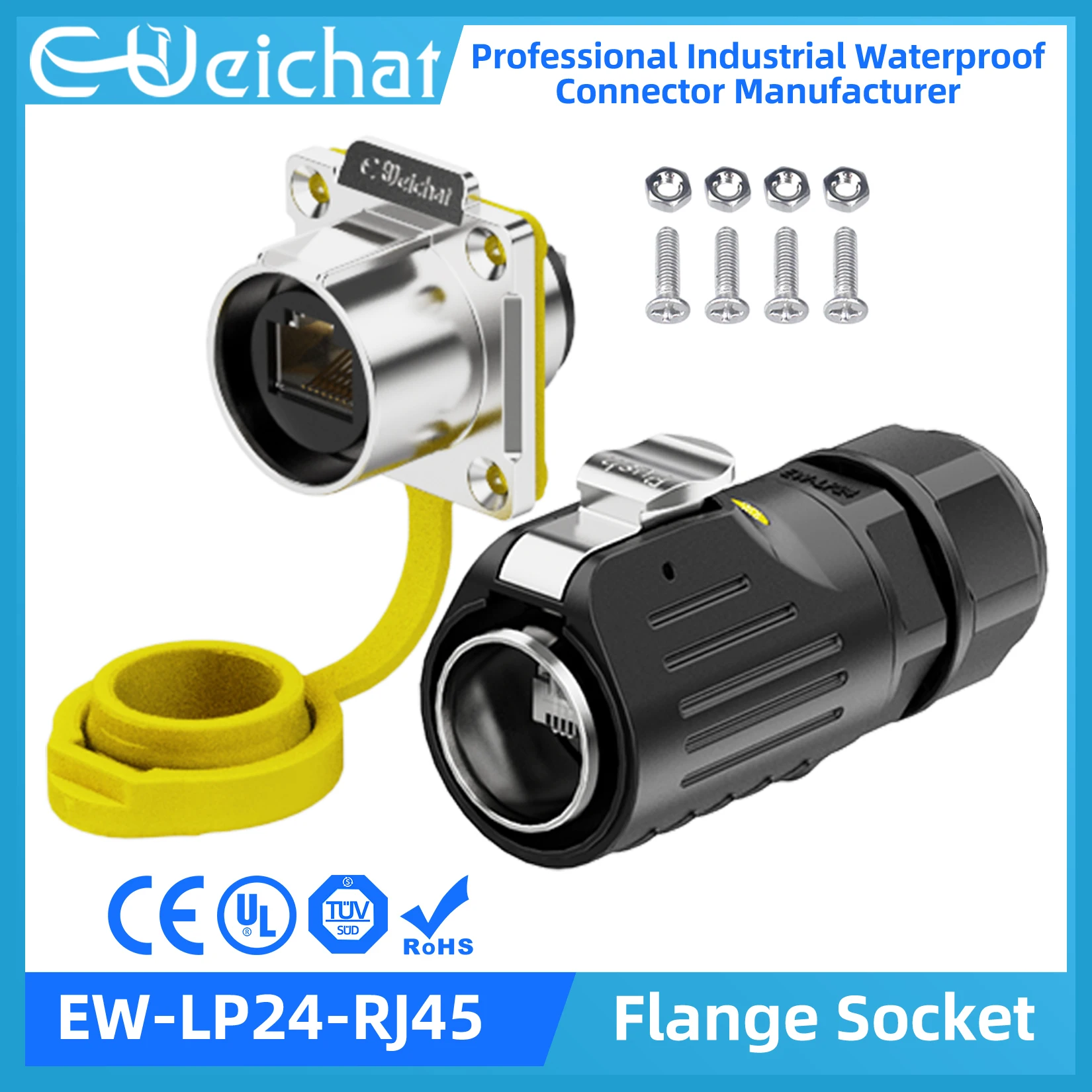 LP24 RJ45 Waterproof Connector IP68 Industrial Circular Aviation Date Connector Plug Without Cable