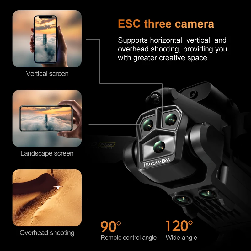 KBDFA New K10 Max Professional Aerial Photography Three Camera HD Drone Wide Angle Obstacle Avoidance RC Quadcopter Toys Gifts