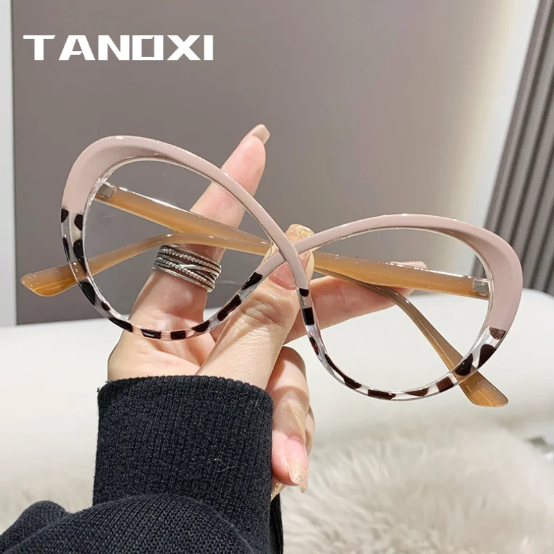 TANOXI Luxury Vintage CatEye Sunglasses Women Fashion Anti Blue Light Glasses Frame For Men Ellipt Blue Blocking Protect Eyewear