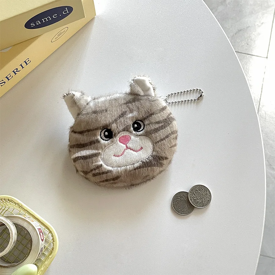 10cm Cute Striped Cat Plush Coin Purse Cartoon Kitten Plush Wallet Pendant Coin Headphone Bag Portable Storage Bag Children Gift