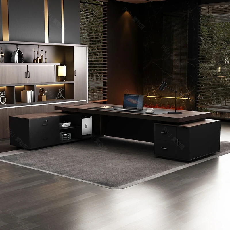 Wood Table Modular Office Furniture Executive Desk New Design Modern Table Top Walnut Wood Grey Office Desk and Chair Set