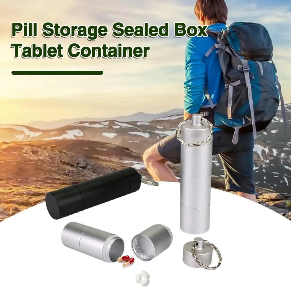 

Pill Storage Box with Sealing Rings Dustproof Keyring Design Compact Size Portable Pill Organizer Storage Container Pill Holder