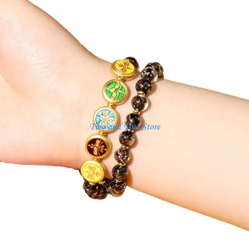 

HX6F Prosperity Themed Glass Bracelet with Night Glows Feature for Businessmen and Trendsetters Seek Good Luck Daily Use