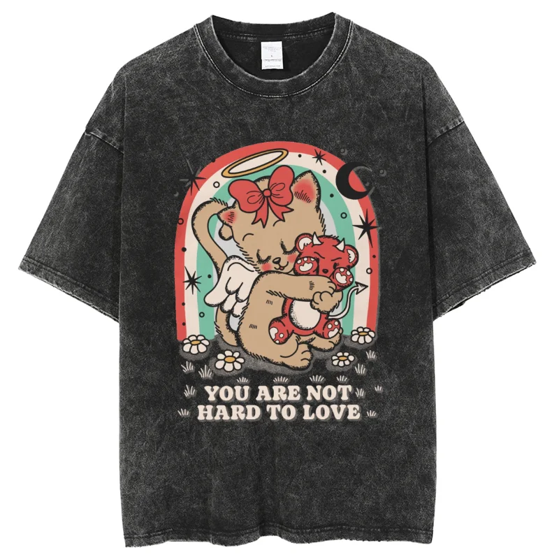 Women T-Shirt You Are Not Hard To Love Printed Retro Washed Short Sleeved Y2K Tees fairy tale style top y2k