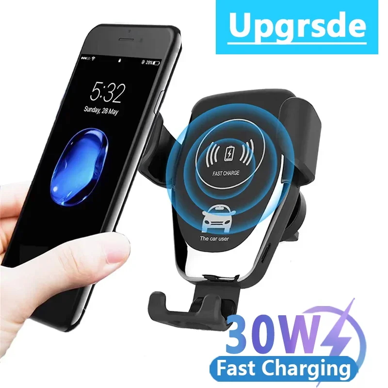 30W Car Wireless Charger Air Vent Car Phone Holder Mount Fast Charging Stand For IPhone 15 14 13 12 11 Pro Max Xiaomi Samsung