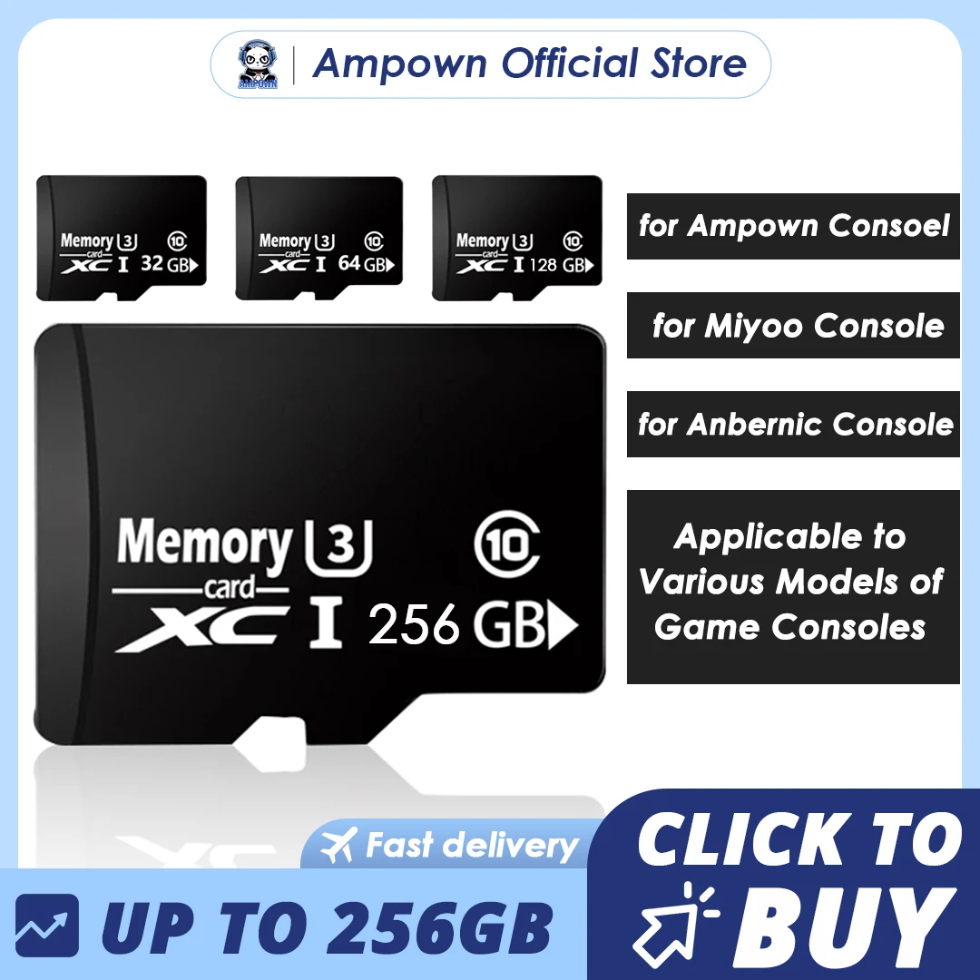 

Ampown Micro Memory SD Card Up To 256GB SD/TF Flash Card 32 64 128G Memory Card for GD10 GD20 M8 G11PRO MIYOO Game Accessories