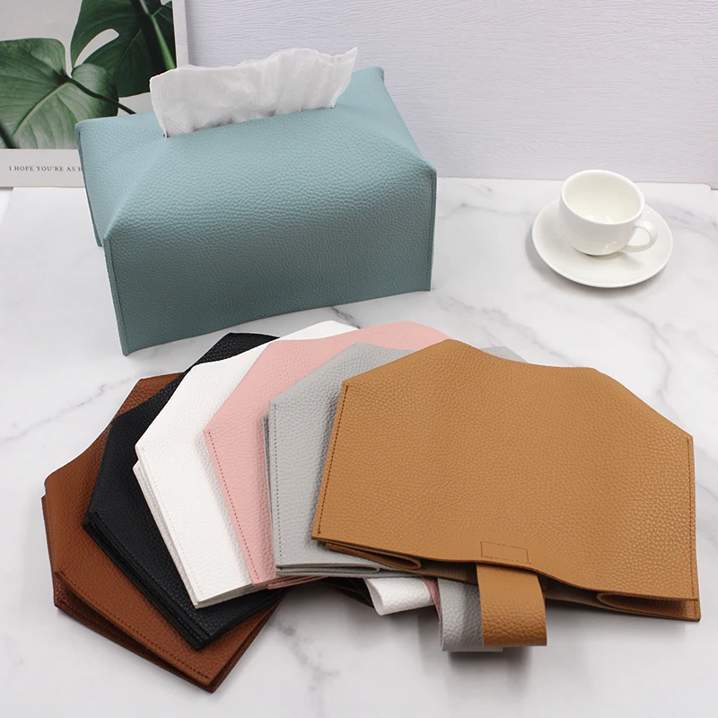 Foldable desktop tissue storage square bottom with simple napkins leather tissue holder storage box, home living room decoration