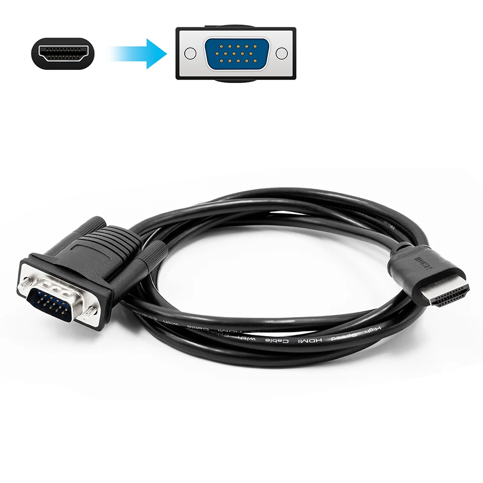 HDMI to VGA cable for PC, desktop, laptop, computer, monitor, projector, HDTV, Raspberry Pi, Roku, male to male, 150cm Black