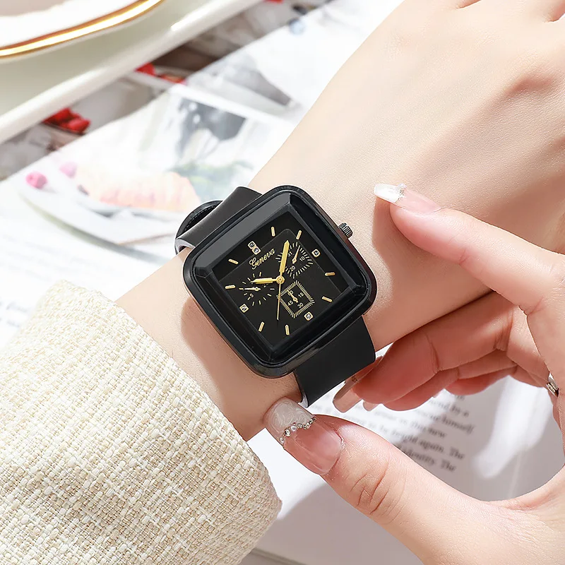 

Square Fashion Autumn and Winter Niche Advanced Student's Watch Simple Silicone StrapinsWomen's Korean-Style Quartz Watch