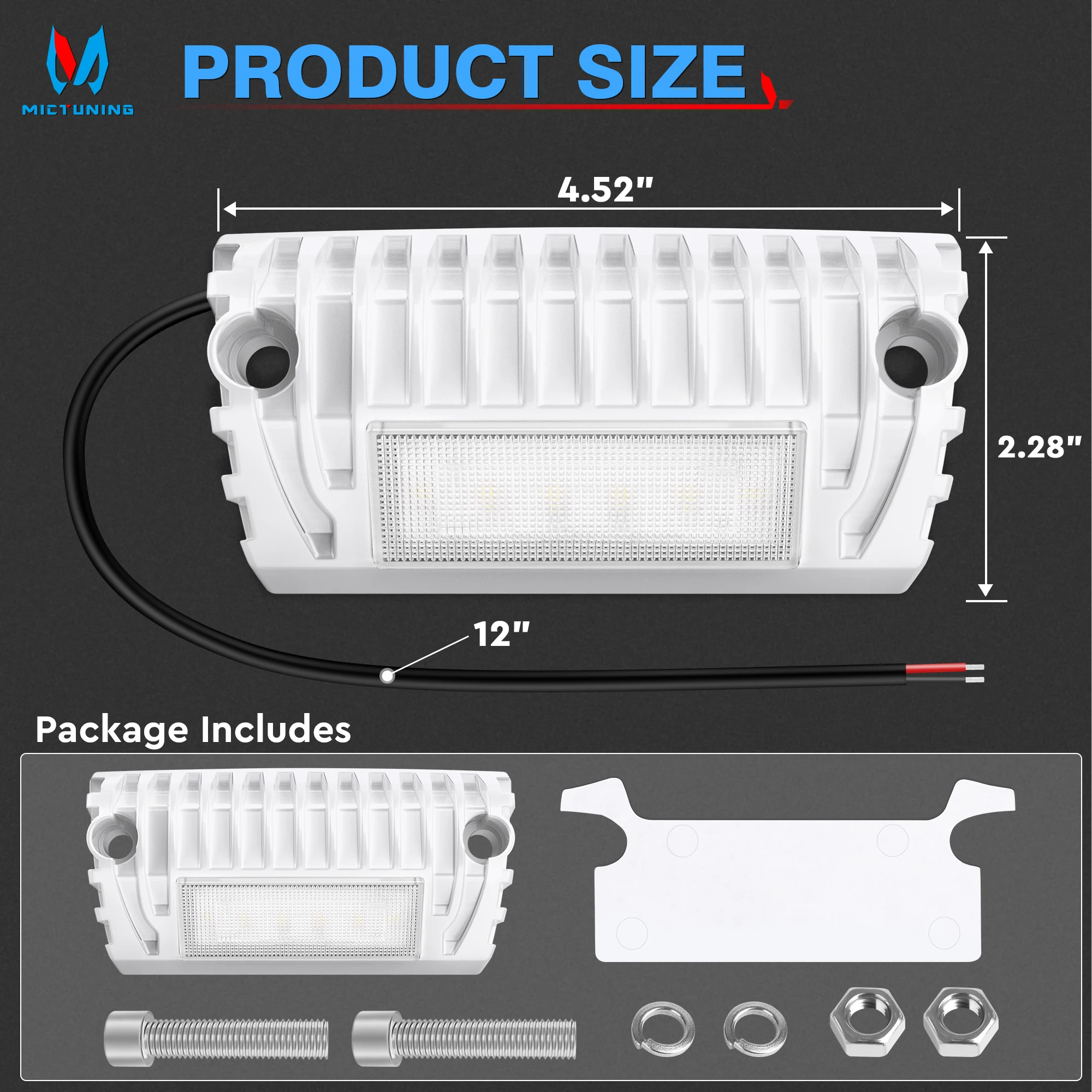 MICTUNING 2 uds RV luz LED para exteriores para porche, luces para toldo de 12V 6300K, iluminación de repuesto Exterior impermeable para campistas