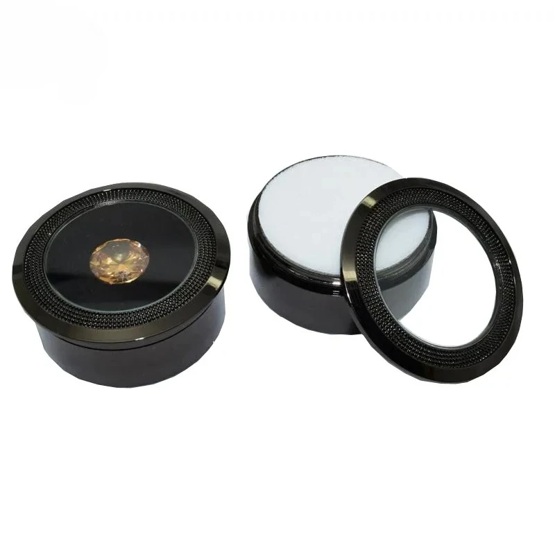 60Pcs/Lot Metal Jewelry Display Stone Box Visible Round Stainless Steel Gem Diamond Storage Box with Black and White Insert