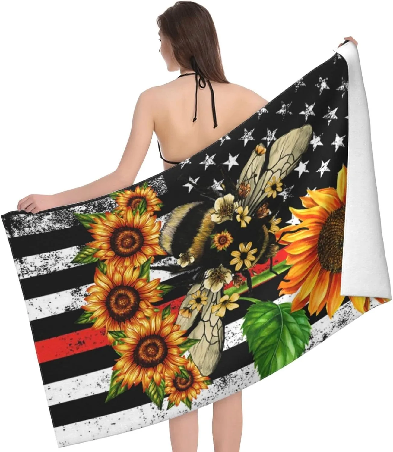 Sunflowers Bee Beach Towel for Family stuffs friends Gifts Quick-Dry Sand free For Bath Yoga Tourism Beach Camping Swimming GYM