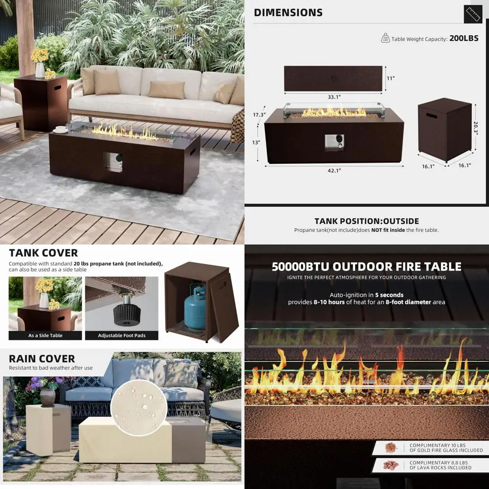 

Стол для костра на пропане, 42 дюйма, железный круглый обогреватель для патио, нержавеющая сталь 50 000 БТЕ, хранилище в баке, журнальный столик с F