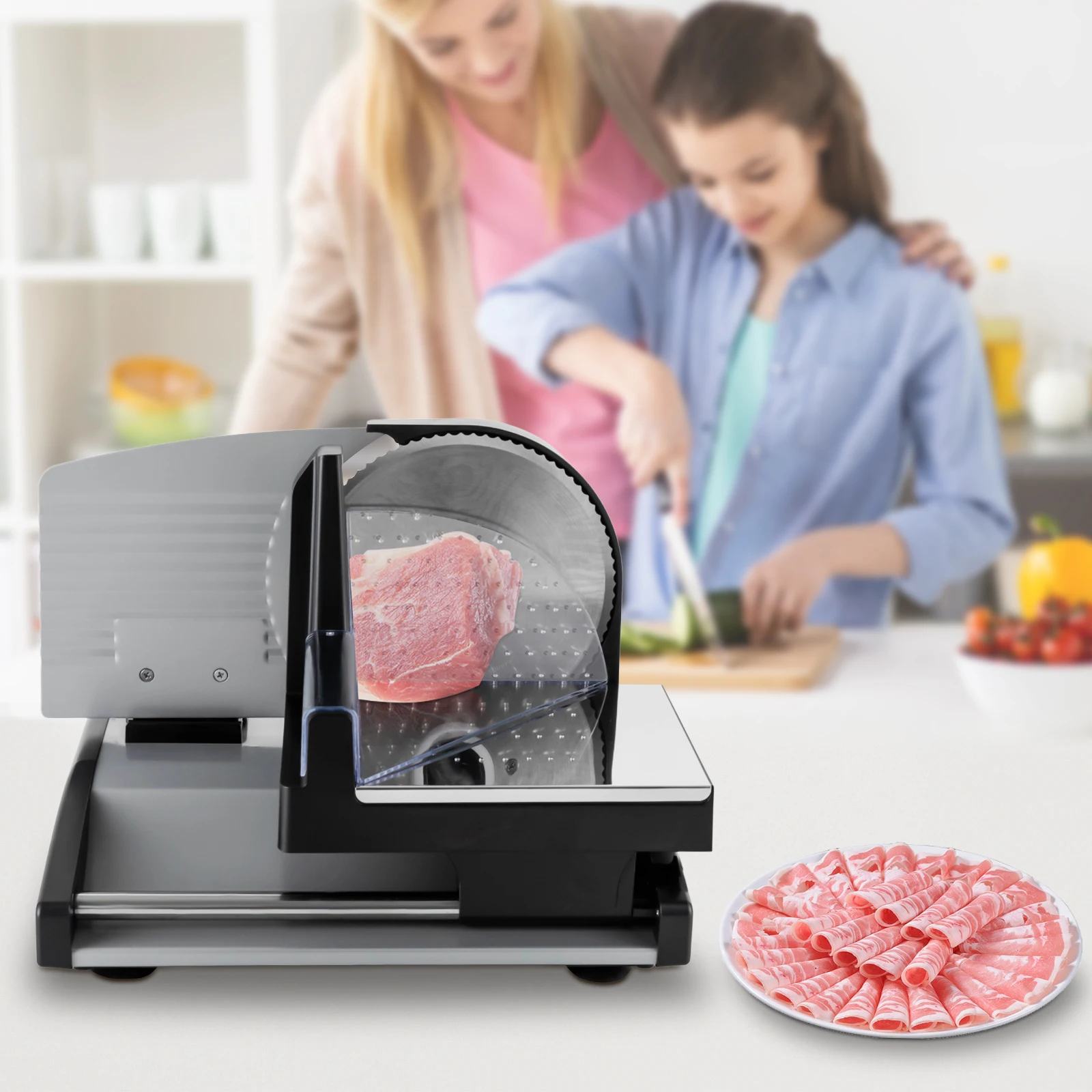 200W Small Electric Food Slicer Meat Food Household Desktop Meat Slicer Lamb&beef Slicers 1-15mm Bread Ham Meat Cutting Machine