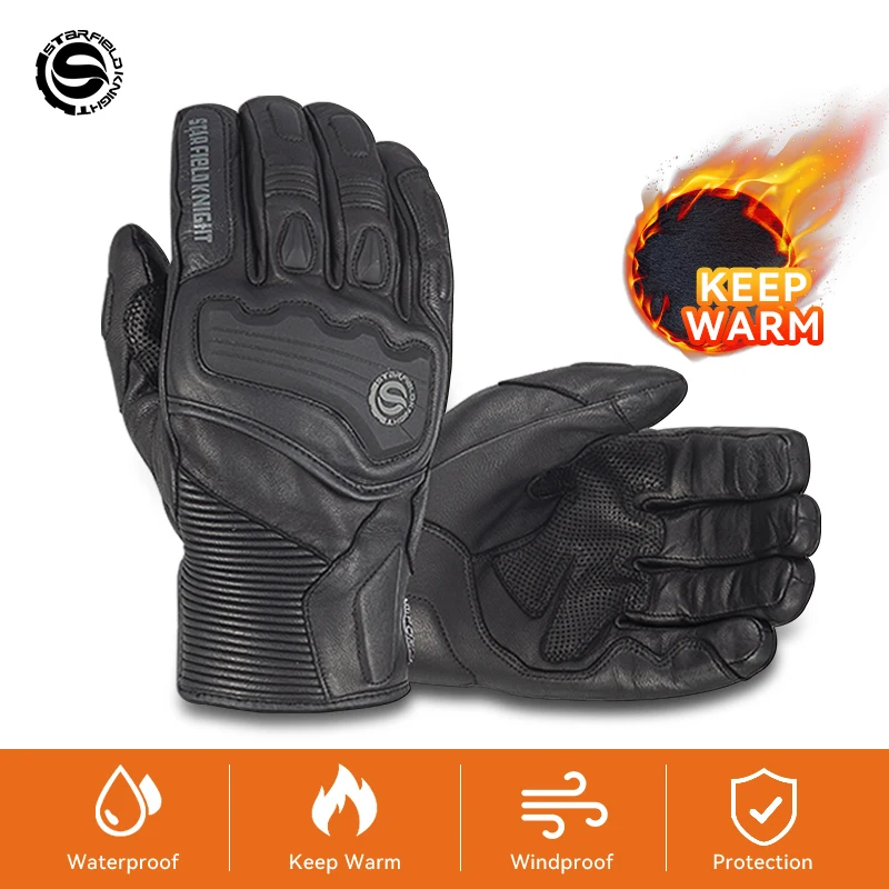 SFK Winter Warm Motorcycle Gloves Full Finger Real Goat Leather New Ridng Protection Gears Wear-resistant Waterproof Inner Liner