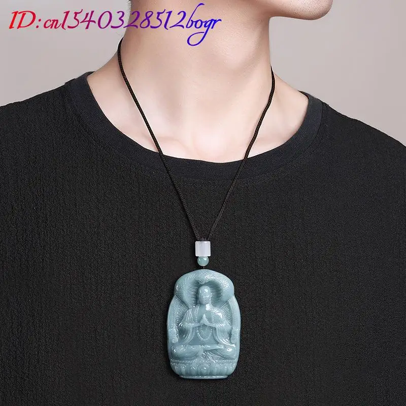Kalung Liontin Buddha Giok Myanmar Jimat Hadiah Jimat Giok Burma untuk Wanita Jimat Ukiran Batu Permata Alami