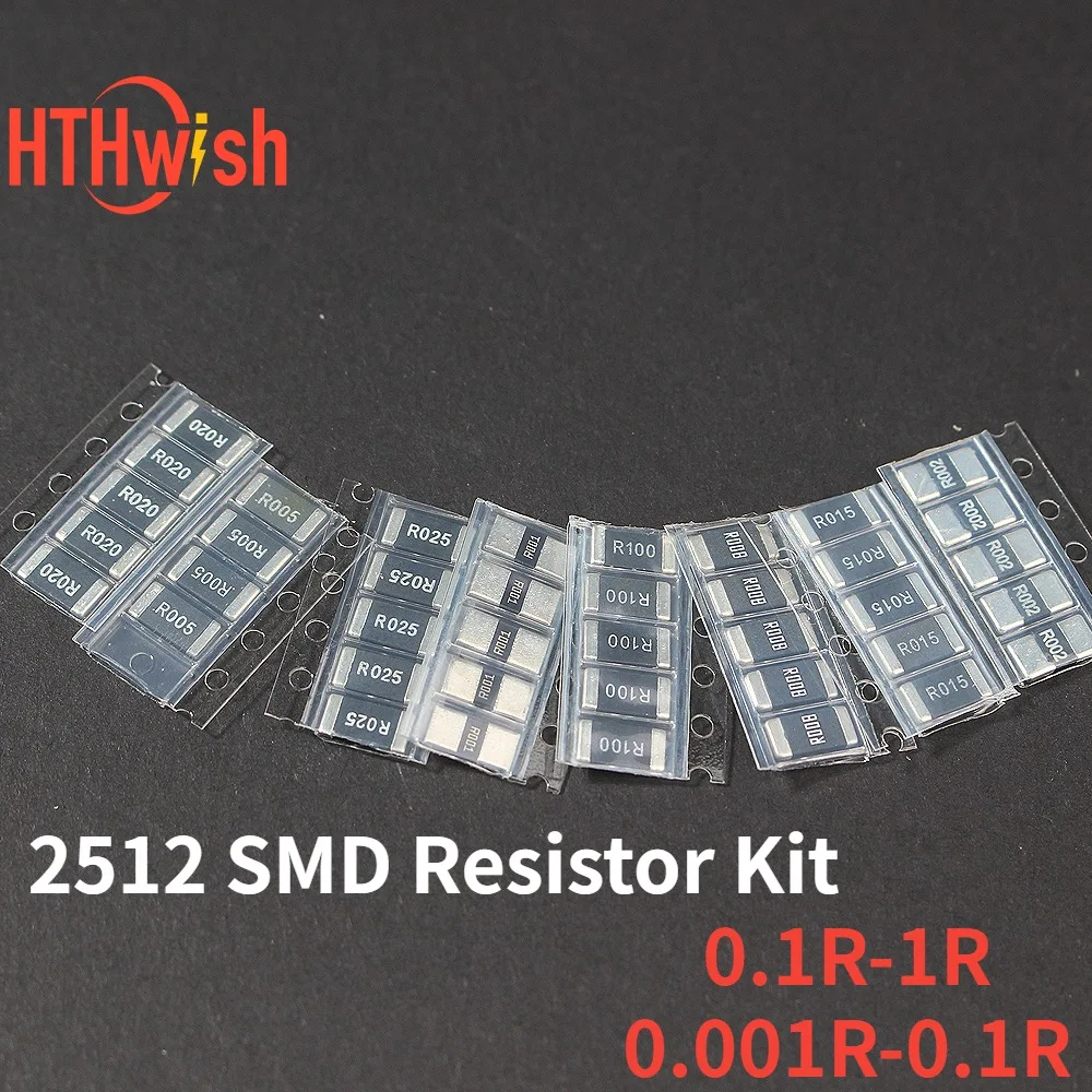 

Ассорти комплектов резисторов SMD, 50 шт., R001 R002 R005 R008 R010 R015, пакет резисторов с низким сопротивлением, 1% набор резисторов 2512