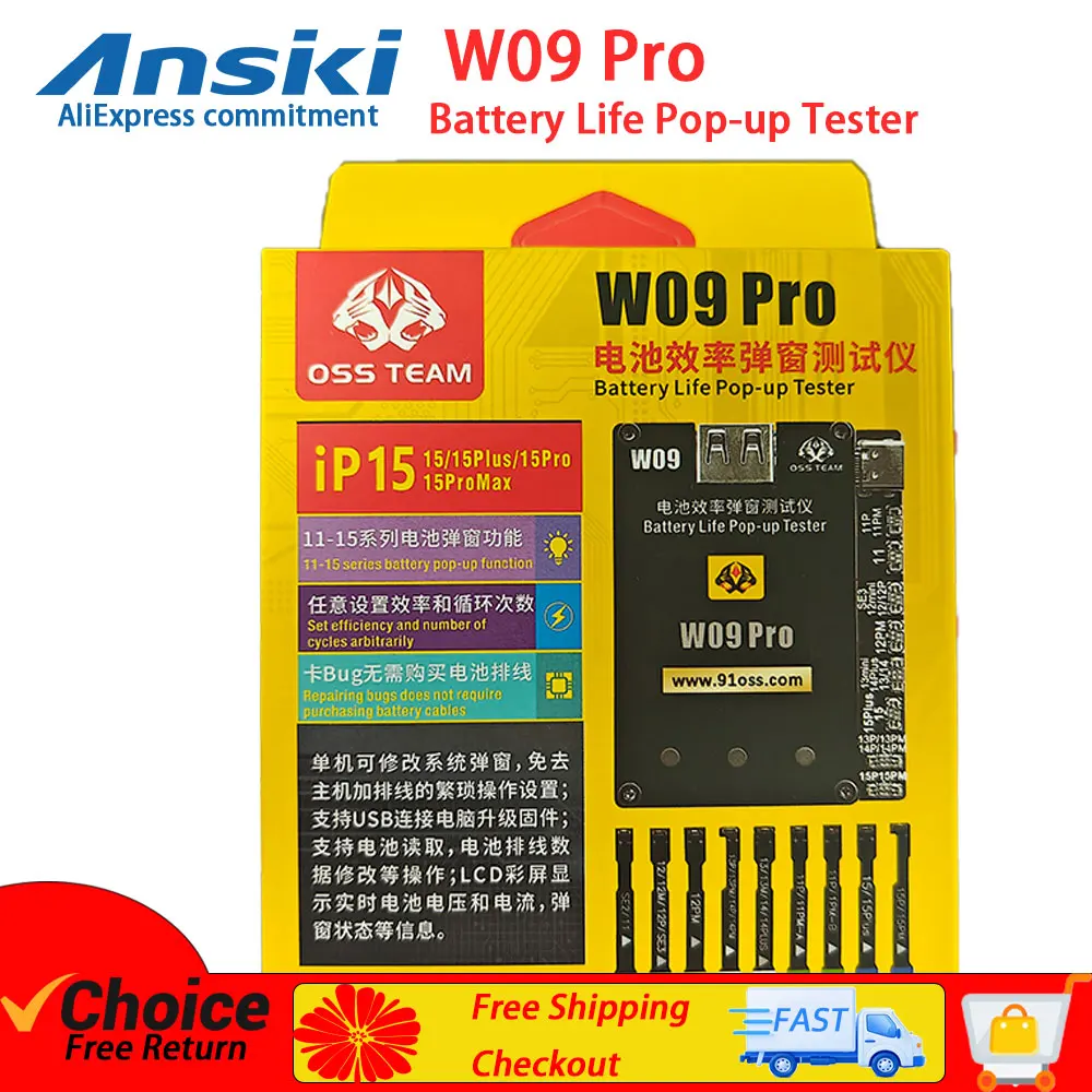 OSS TEAM W09 Pro V3 Battery Life Pop-up Tester for IPhone11-15PM Detection Modify Battery Efficiency 100% Cycle Health Data Tool