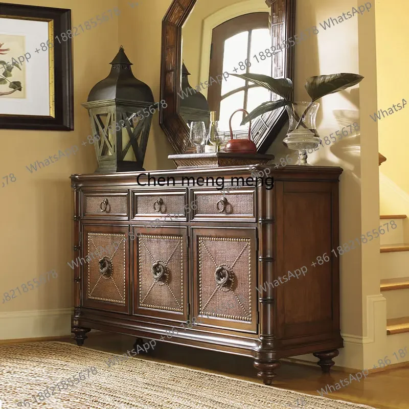 B182 American classical three-door side cabinet villa antique solid wood dishboard cabinet storage storage cabinet customization