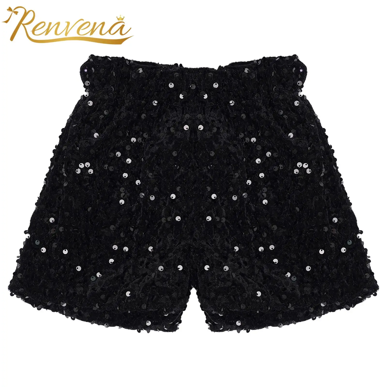 Kinder-Shorts mit elastischem Bund, glitzernde Pailletten, Samt-Shorts, Bühnenkleidung, Pailletten-Shorts für Kinder, Mädchen, Jazz-Tanz-Performance-Kostüm