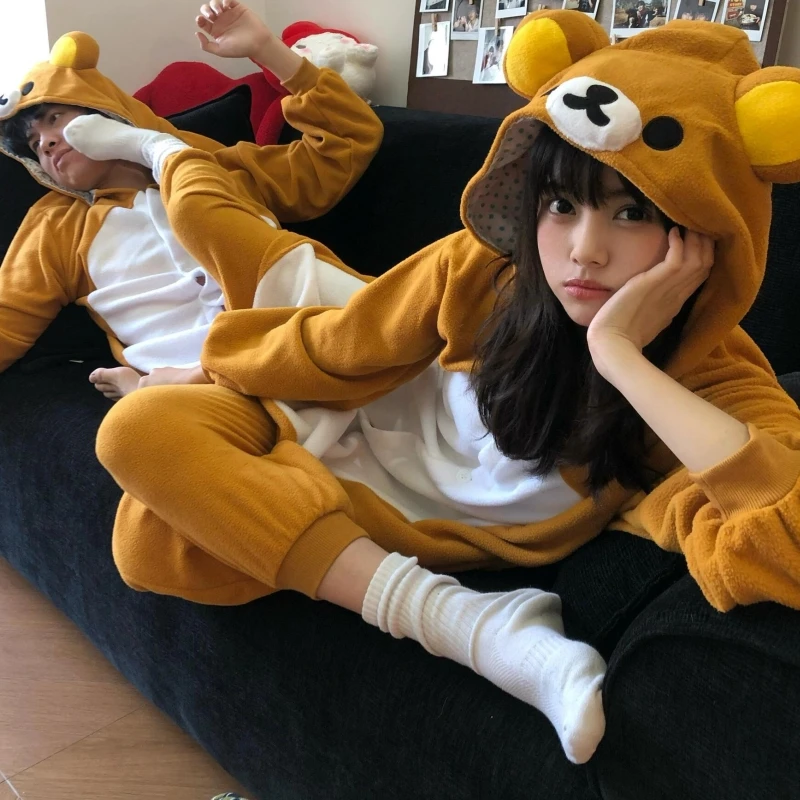 

Японский милый персонаж мультфильма Rilakkuma Kigurumi Bear Sister аниме комбинезон пижамы Kawaii аниме пижамы периферийный подарок