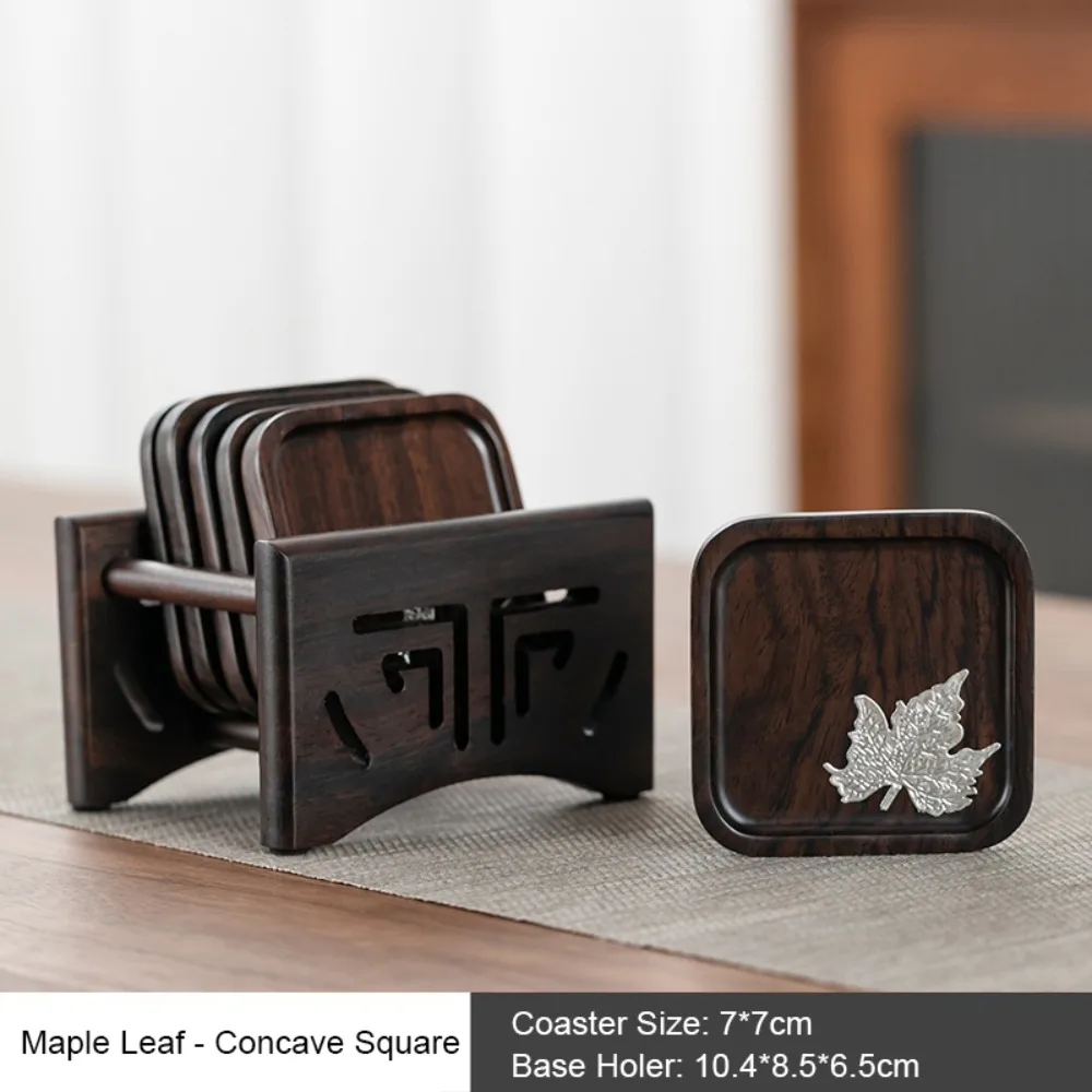 

Fashion Black Sandalwood Coaster Heat Insulation Tea Ceremony Accessories Cup Pad Heat Resistant Cup Mat Dining Table