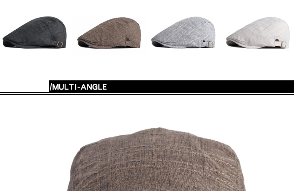 HT3098 Herren- und Damen-Baskenmützen, Atmungsaktiver Frühling-Sommer-Sonnenhut, Künstler-Leinen-Flatcap, Verstellbare Baskenmütze für Männer und Frauen – Detail 4