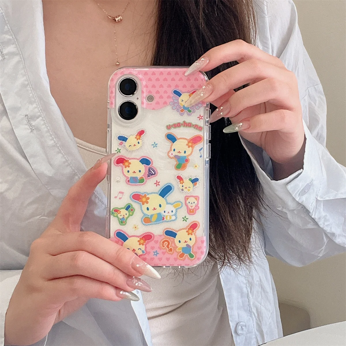

The new full-screen rainbow bunny Phone Case For iPhone 16 15 14 13 Pro Max fundas case Protective cover For iPhone case