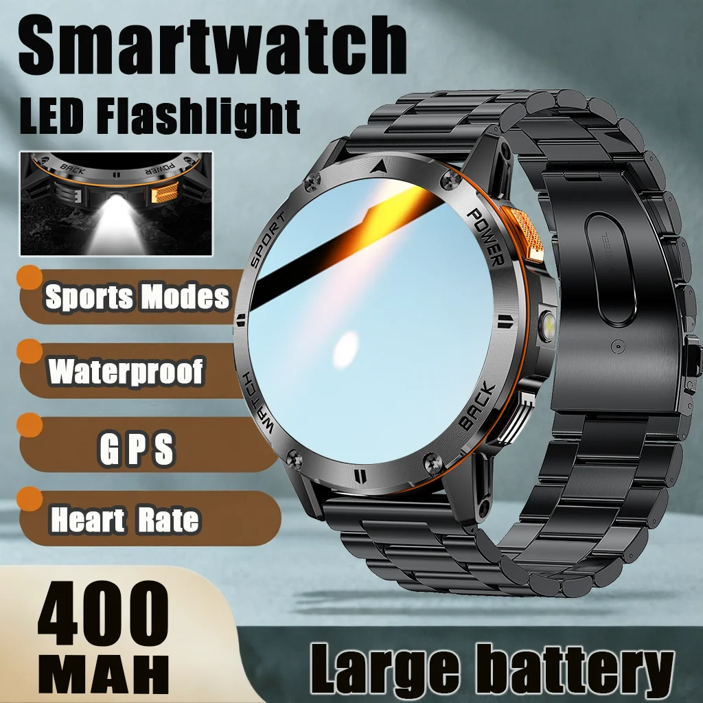 

2026 NEW Large battery Smart Watch IP68 Waterproof Flashlight Heart Rate Sports tracker Smartwatch Men Bluetooth call HDscreen
