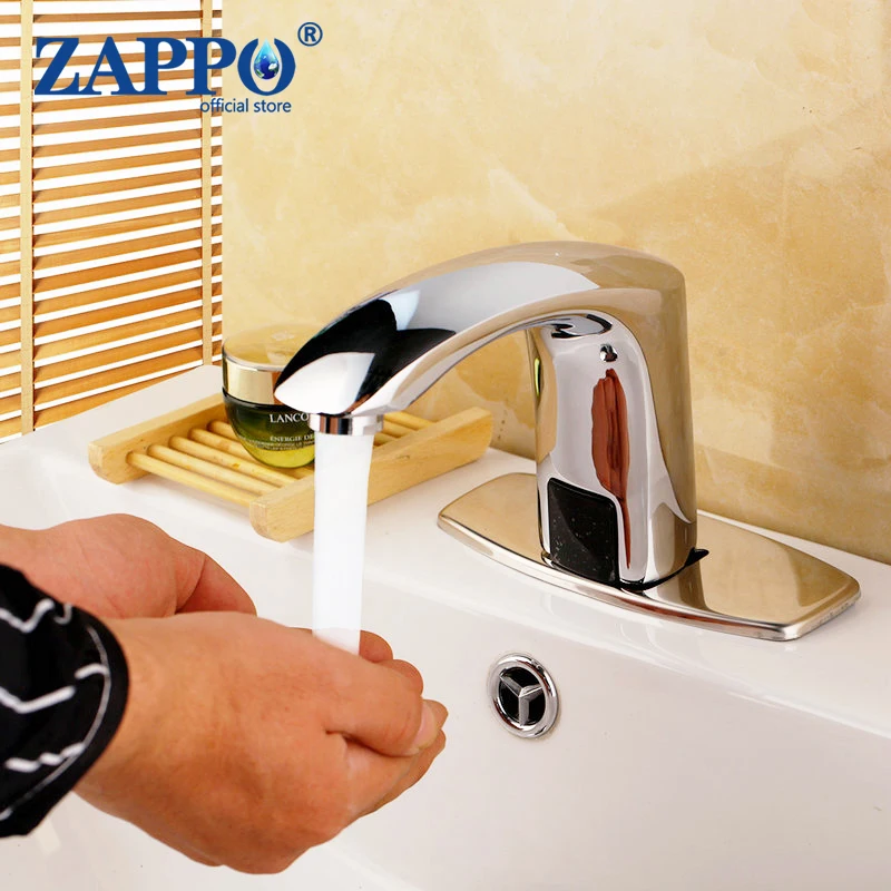 

ZAPPO Solid Brass Automatic Sensor Bathroom Basin Faucet Hot and Cold Water Mixer Chrome Hand Touch Griffin Faucets Tap