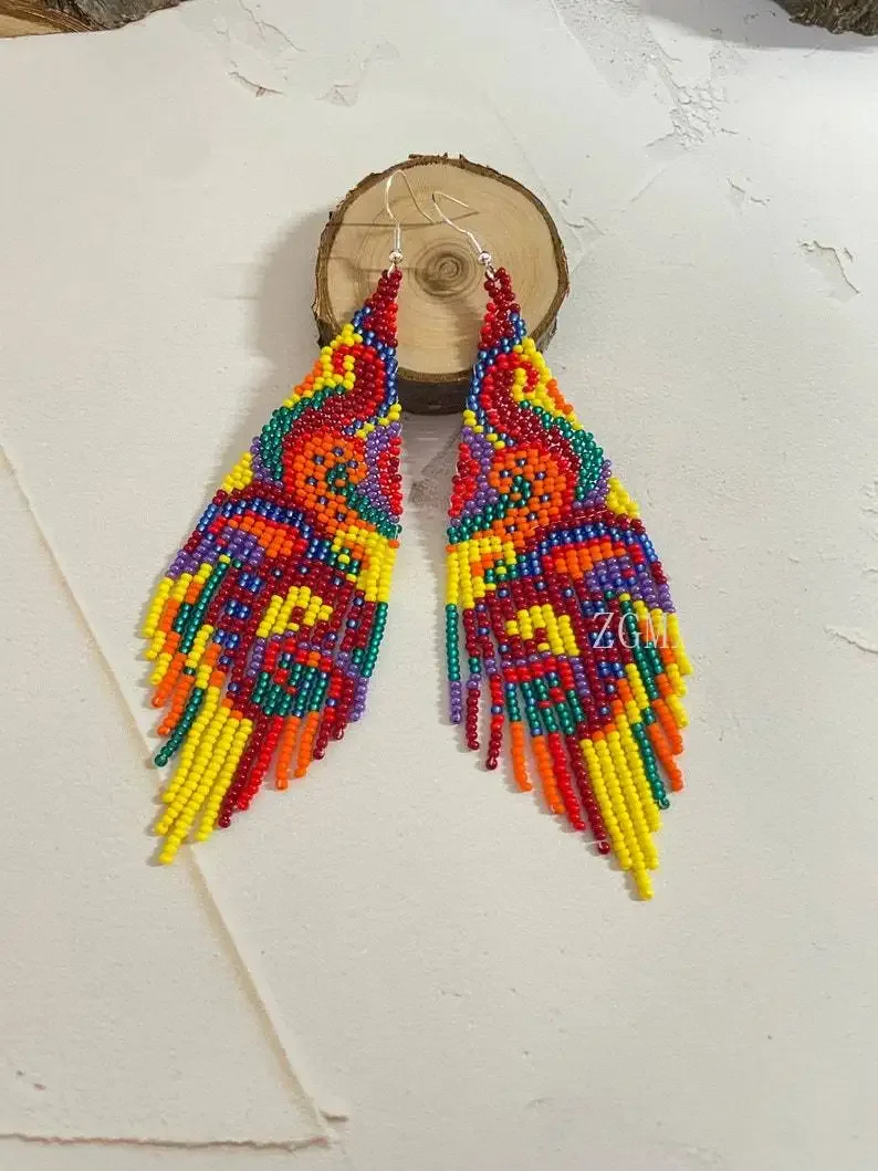 

Серьги ручной работы из бисера Геометрия Радуга Вихрь Богемия Градиент цвета Модные серьги ручной работы с кисточками из бисера