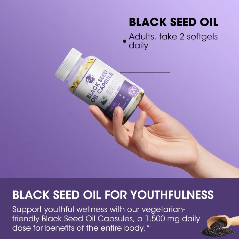 Black Seed Oil Capsules - Supports Cardiovascular Health, Joint and Digestive Health Hair Growth & Skin Health Non-GMO