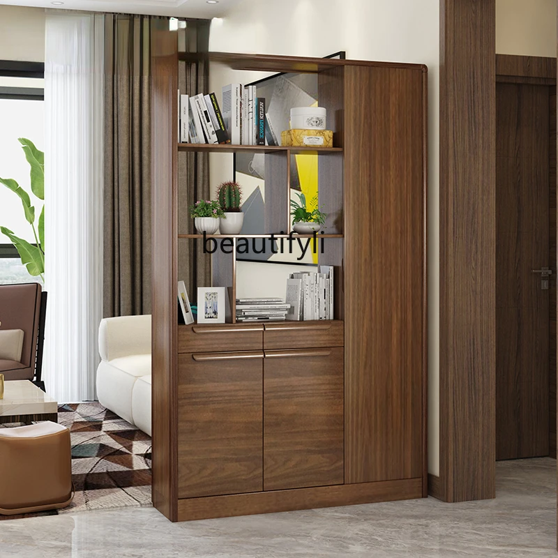 

CXH Nordic Solid Wood Hall Cabinet Entrance Partition Shoe Cabinet Large Capacity Storage Locker Bookcase