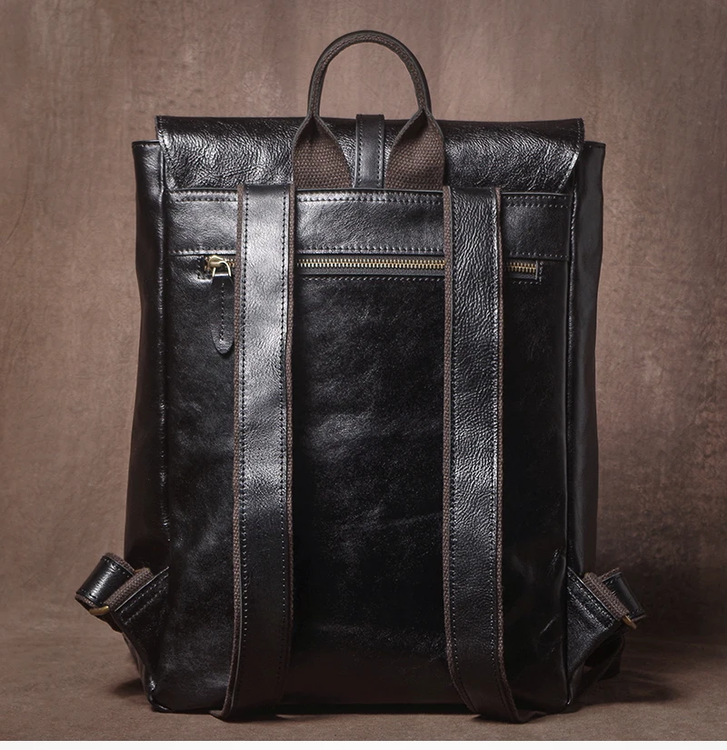 GURO Men's Retro Genuine Leather Backpack Simple Flap Travel Bag Women Natural Cowhide Deluxe Schoolbag Daily Commuter Backpacks