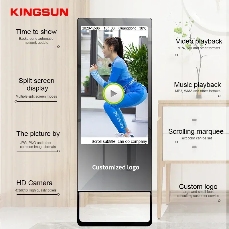Camera Inside Smart Mirror Android Glass HD LCD Touch Screen Magic Mirror Wall Mount Workout Fitness Mirror