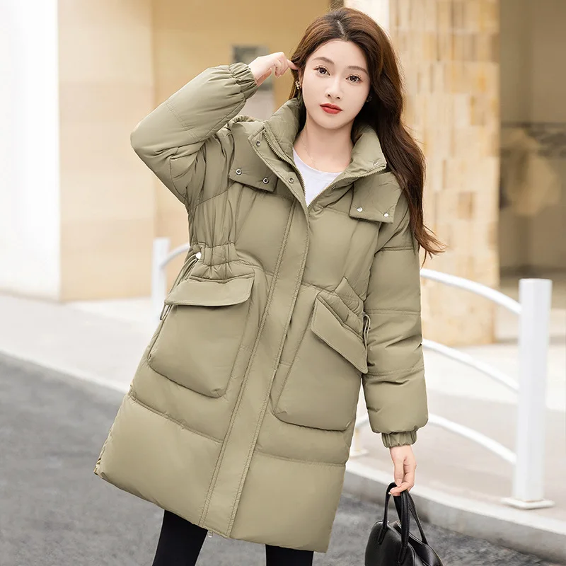 Korean Loose Down Cotton Coat Long Women\'s Puffer Parkas 2024 New Winter Jacket Warm Hooded Cotton Parkas Jacket Woman Snow Coat