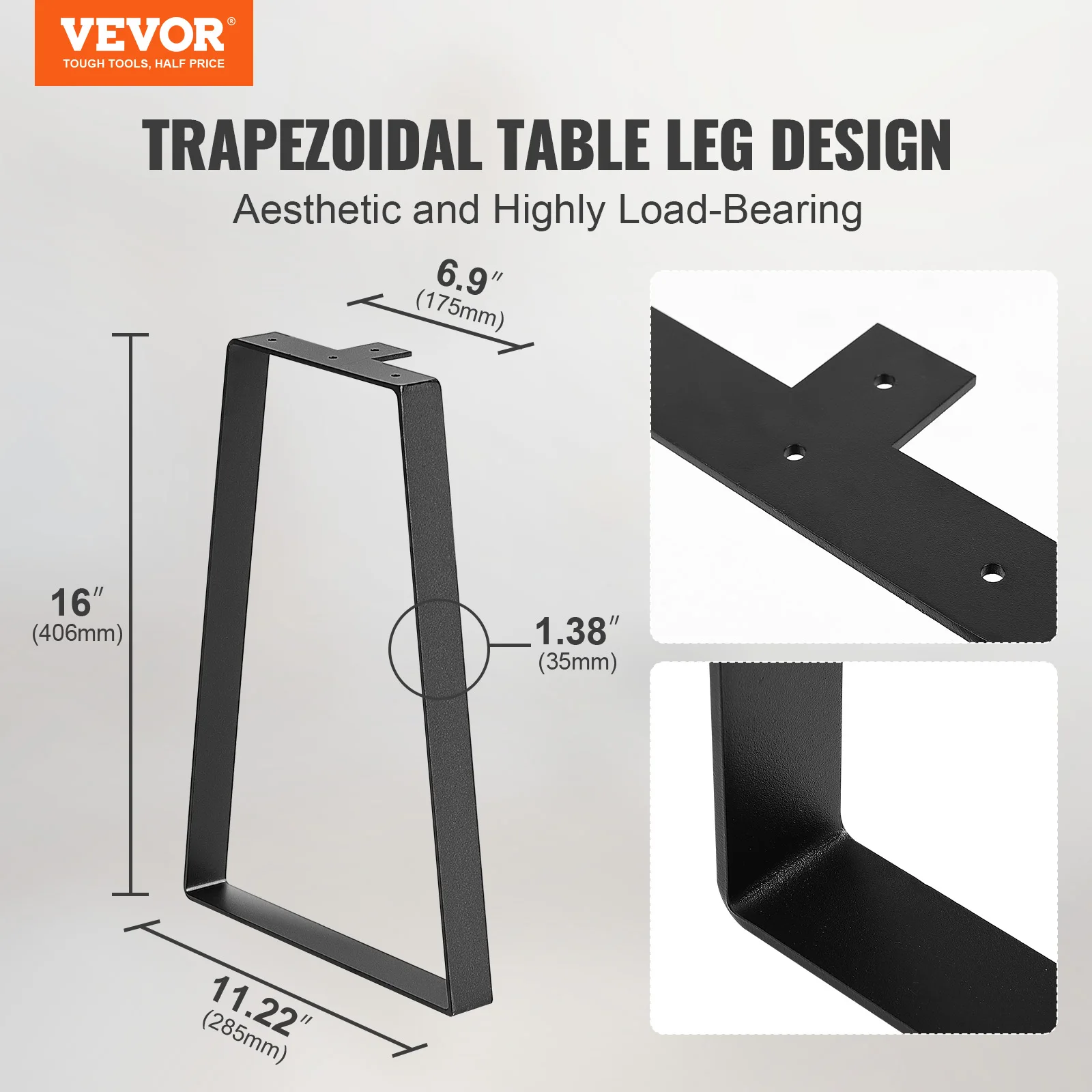 VEVOR 16inch Trapezoid Steel Table Legs Replacement Furniture Legs Set of 2 for DIY Coffee Tables Desks Bench Night Stands Sofa