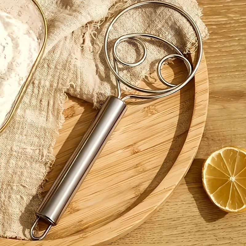 Danish Dough Whisk Dutch Style Stainless Steel Bread Dough Hand Mixer Binocular Coil Head Comfort Handle For Biscuits Bread Cake