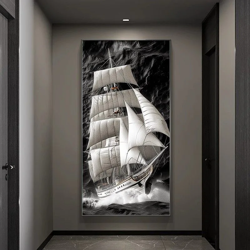 Moderne abstrakte schwarz-weiße Segelboot LED Wandbild Eingang Korridor Wohnzimmer Dekoration Segelboot Malerei Wandleuchte