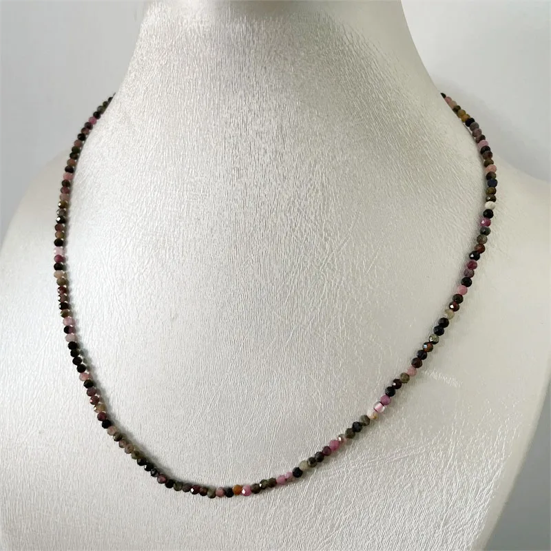 3MM Faceted Round Natural Brazil Tourmaline Necklace Jewelry Healing Power Small Size Mini Stone Women Girl Accessories