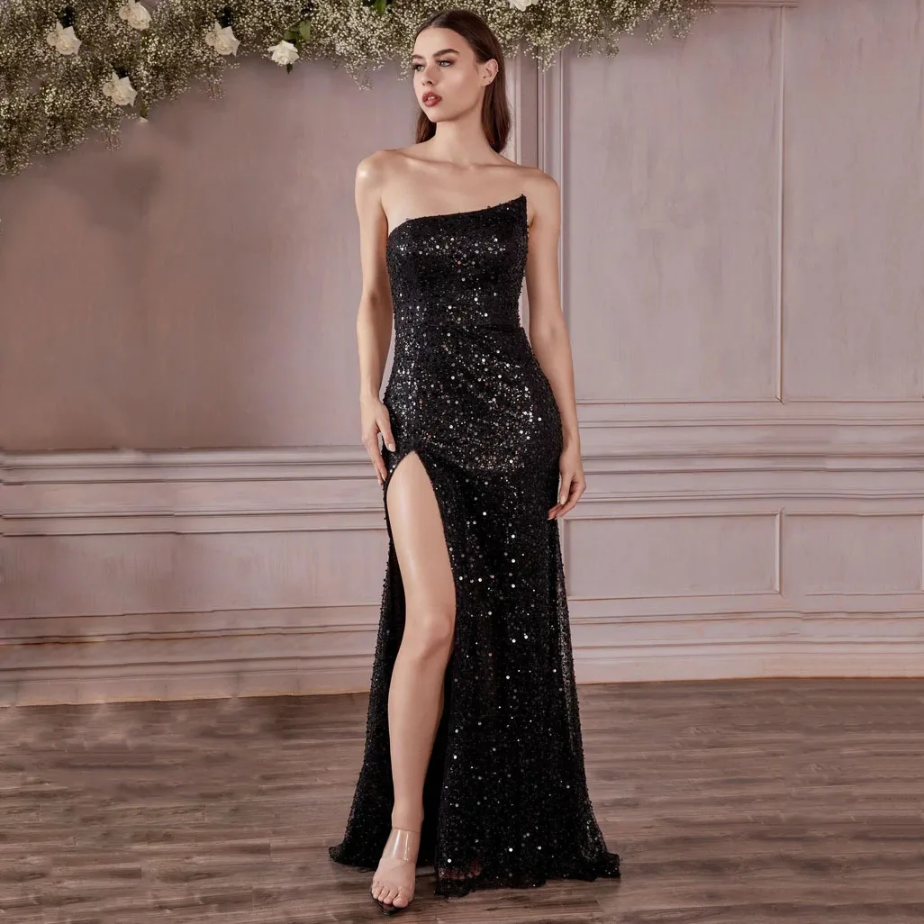 Customized Sexy Sloping Shoulder Bling Diamond Special Occasion Dress Wedding Party Gowns Sequins Evening Dresses Cocktail