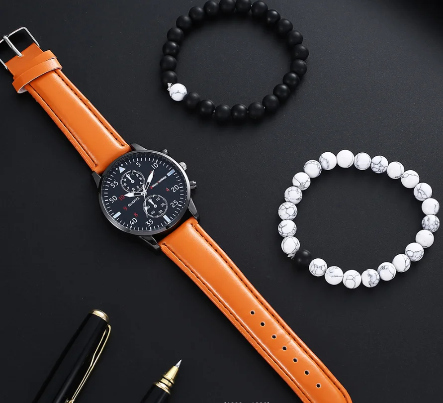 watch men 3pcs new watch men's trend student fashion Korean quartz non-mechanical men's watch set