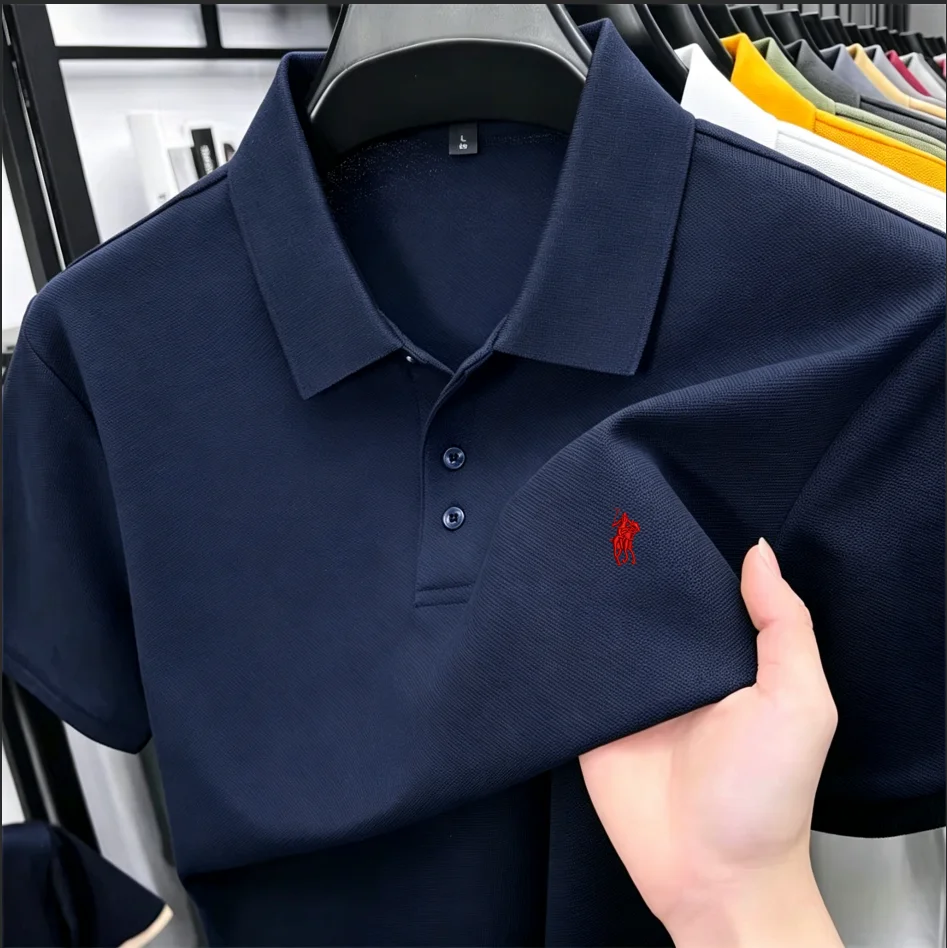 Camisetas Polo de Algodón Piqué para Hombre, Verano 2026, con Bordado Mini Rider, Manga Corta, Transpirables, Estilo Casual de Negocios para Uso Diario