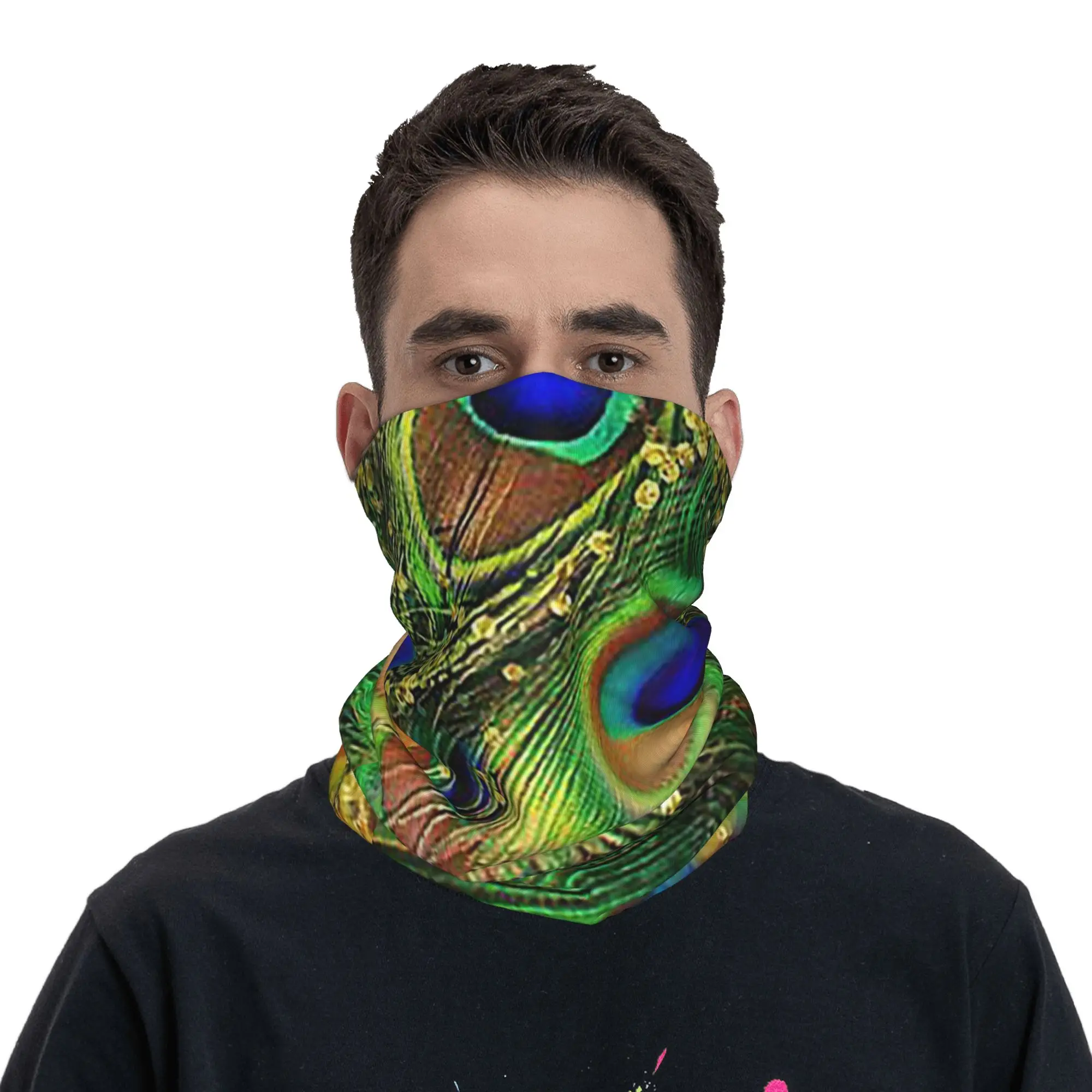 Peacock Feathers  Bandana Neck Cover Printed Mask Scarf Multifunction Balaclava Running For Men Women Adult Washable